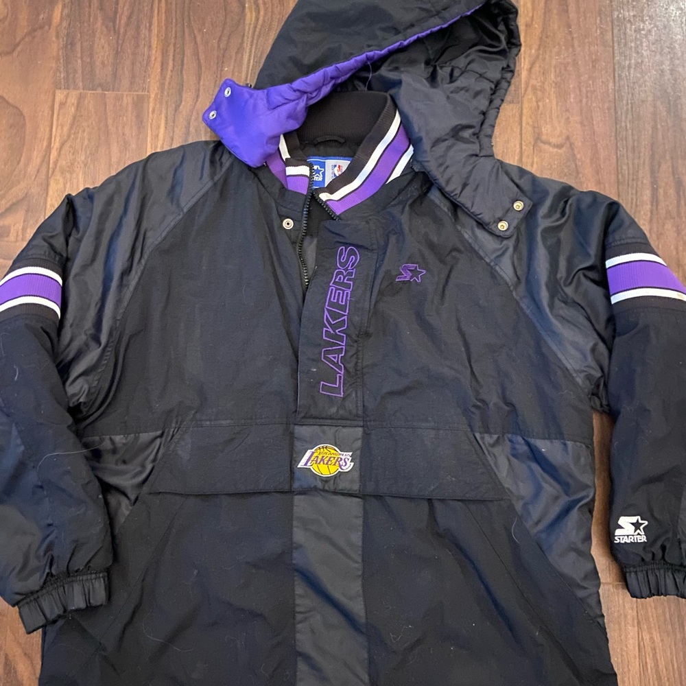 Vintage 90s Los Angeles Lakers Starter Puffer Quarter Zip Hooded Jacket Size XL